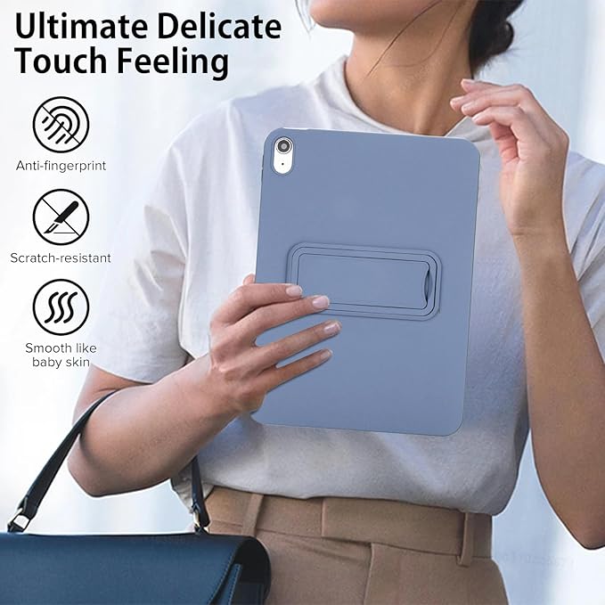 Shockproof Case for iPad 10th/11th Gen, TPU & Hard PC Back Cover with Kickstand Feature Screen & Camera Defense Cleaning Cloth + Stylus Included for iPad 11th 10th Gen, Lavendergray