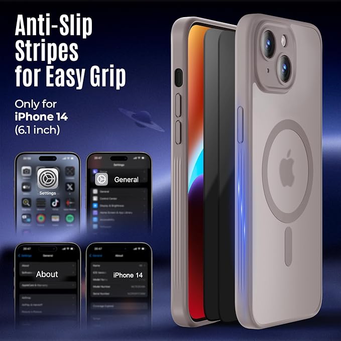 Symcele Designed for iPhone 14 Case, Compatible with MagSafe, with Privacy Screen Protectors X2, [Camera Protection] [15FT Military Drop Protection] Shockproof Phone Case, 6.1", Natural Titanium