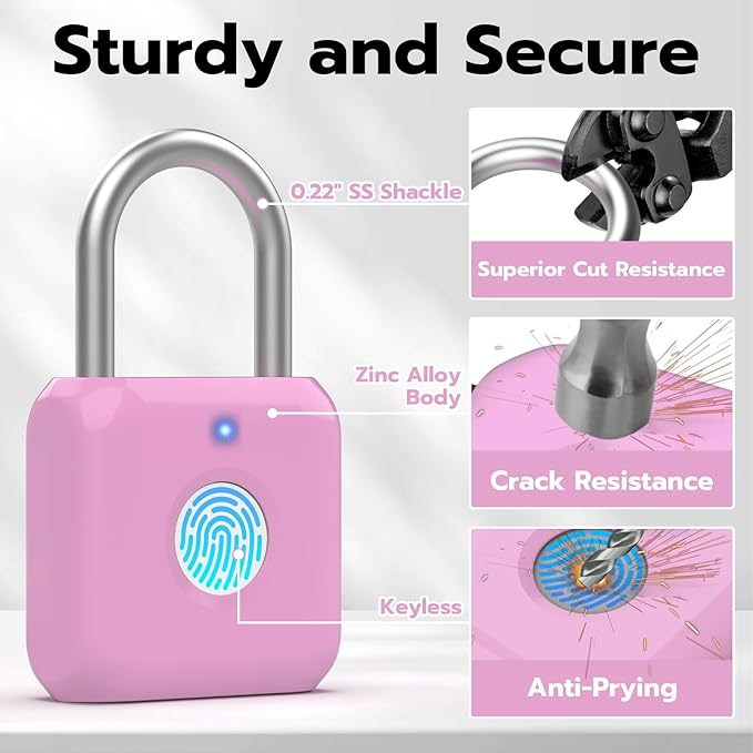 Fingerprint Padlock,Smart Padlock with APP Unlock,Fingerprint Locker Lock,USB Rechargeable for Gym Locker,Locker, School,Storage, Luggage