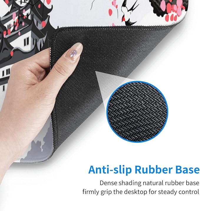 Japanese Cherry Blossom Gaming Mouse Pad 31.5x11.8in Pink Full Desk Japanese Sakura Gaming Mouse Pad Large Non-Slip Rubber Base Waterproof Big Keyboard Mat with Stitched Edges for Game Office