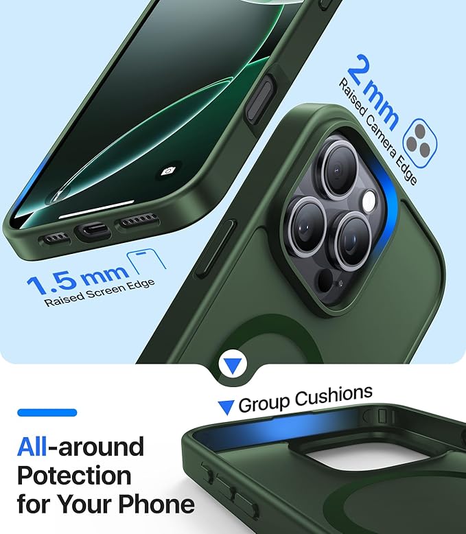 Magnetic for iPhone 16 Pro Max Case[Compatible with MagSafe][Military-Grade Drop Protection][Anti-Yellowing] Shockproof Translucent Matte Cover for iPhone 16 Pro Max Phone Case,Forest Green