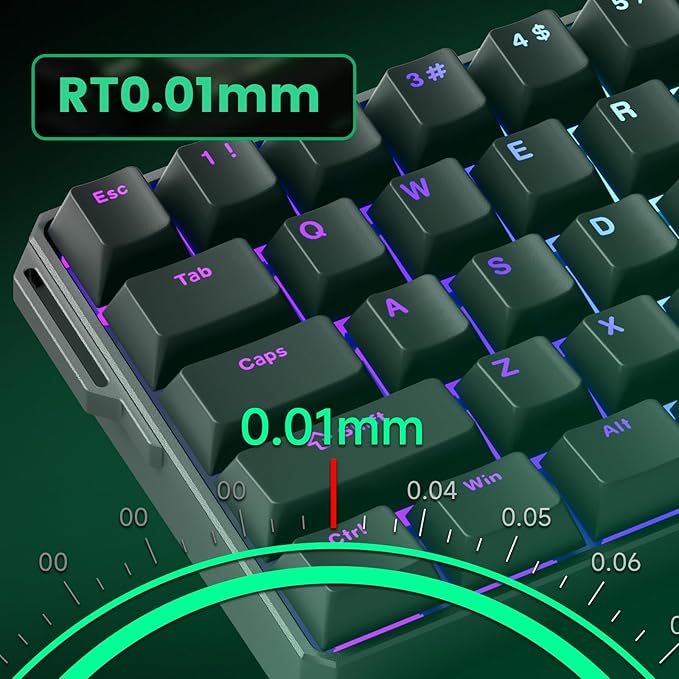 MONSGEEK FUN60 Ultra Rapid Trigger Gaming Keyboard 8k Magnetic Switch TMR Aluminum Wired Keyboard 60% Black Shine-Through MagMech, Glare Magnetic Switch