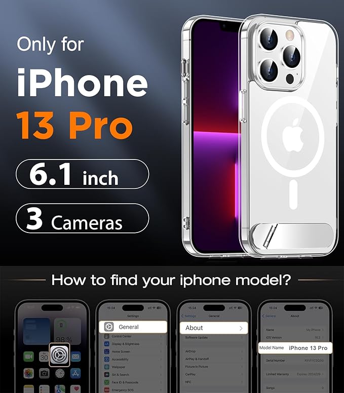 Magnetic Compatible with iPhone 13 Pro Case, [Built-in Invisible Kickstand][Compatible with MagSafe] [Military Grade Shockproof] Slim Thin Phone Case for iPhone 13 Pro 6.1"