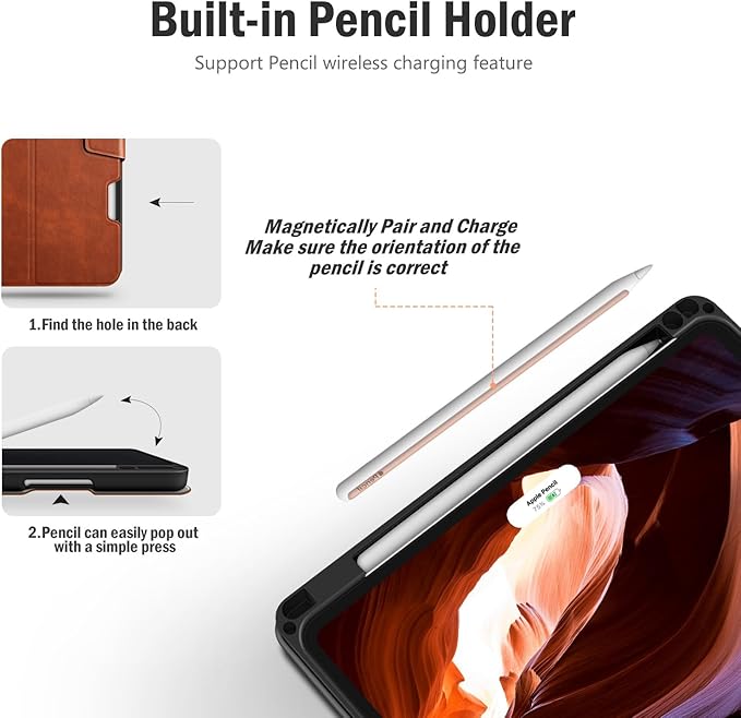 Antbox for iPad Pro 11 Inch Case M5 2025/M4 2024, Built-in Pencil Holder, Fully Supports Pencil Pro/USB-C, Auto Sleep/Wake Function Vegan Leather (Brown)