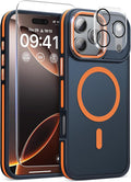 Magnetic 3 in 1 for iPhone 17 Pro Max Case, [Omni-Directional Protection] with 1x Screen Protector + 1x Camera Cover, [Seamless Work with Magsafe] Protective Case for iPhone 17 Pro Max Cosmic Orange