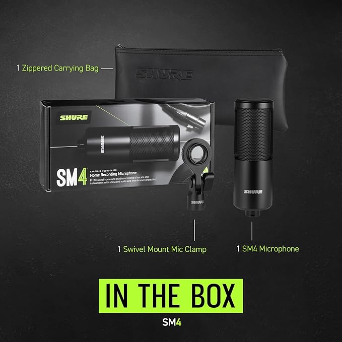 Shure SM4-K Studio Condenser Microphone – XLR Mic for Home Studio Recording, Vocals & Instruments with Mix-Ready Sound & All-Metal Construction, Black