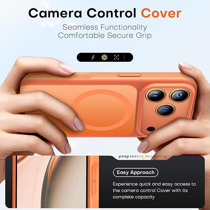 TAURI for iPhone 17 Pro Max Case, Compatible with MagSafe, (Full Camera Protection) Camera Control Cover Solid-Color Matte Magnetic 17 Pro Max Phone Case, Orange