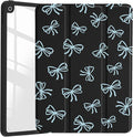 JOYLAND Blue Bow Pattern Case for iPad mini 7th(A17 Pro) 2024 / Mini 6th Generation 8.3" 2021,Clear Transparent Acrylic Hard Back Black Case with Pencil Holder Trifold Stand Tablet Cover