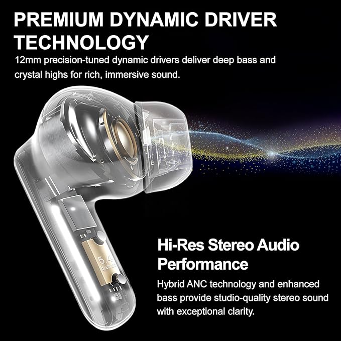 Wireless Earbuds, ANC/ENC Noise Cancelling Earbuds with Touch Screen, Bluetooth 5.4 Ear Buds with LED Charging Case, 40H Stereo Sound, IPX7 Waterproof Earphones with 6 EQ Modes for iOS Android (White)