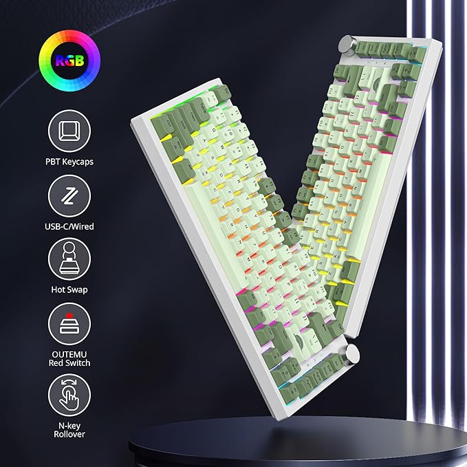 Fogruaden 75% Mechanical Gaming Keyboard - 75 Percent Matcha, Hot Swappable Gasket Mount, Red Switch, RGB Backlit 82 Keys TKL Mechanical Keyboard with Knob