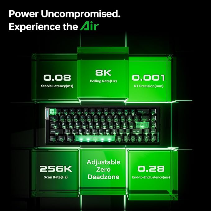 ATK RS6 Air Hall Effect Gaming Keyboard, 8K Polling, 256K Scan, 0.08 ms Latency, Adjustable 0.001–3.3 mm RT, Hard Gasket 5-Layer, Aluminum Plate, 65% 68-Key (White-Ice Blade)