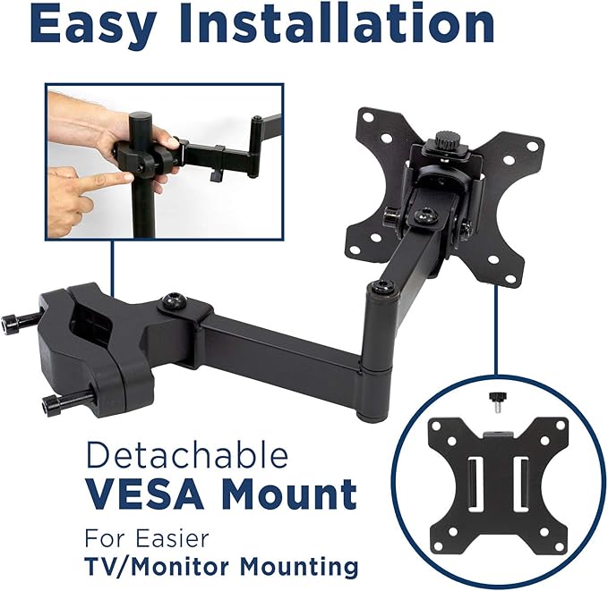 Mount-It! Universal Full Motion Steel Pole Mount with Articulating Arm and Removable VESA Plate for 17 to 32 Inch Monitors & TVs, VESA 75x75 & 100x100 Compatible, Black (MI-391) (Pack of 2)