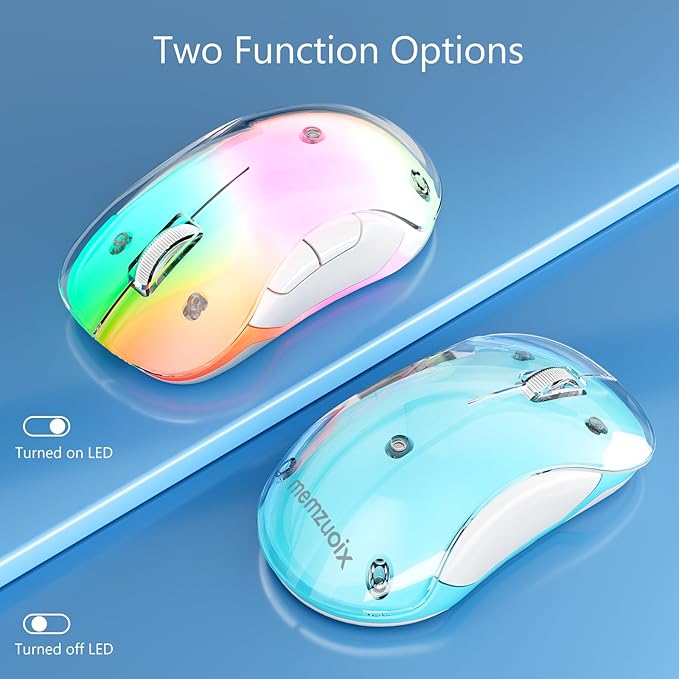 memzuoix 2.4G Wireless Mouse with Customizable Cover & 9-Color LED - Rechargeable Ergonomic, 1400 DPI, 5 Buttons, USB Receiver for PC/Mac - Blue