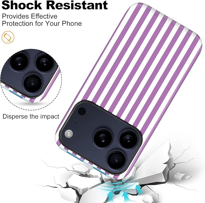 Magnetic for iPhone 17 Pro Case Cute Stripes Phone Case, Shockproof Slim TPU and Hard PC Protective Phone Cover Compatible with MagSafe Designed for Women Girls, Purple