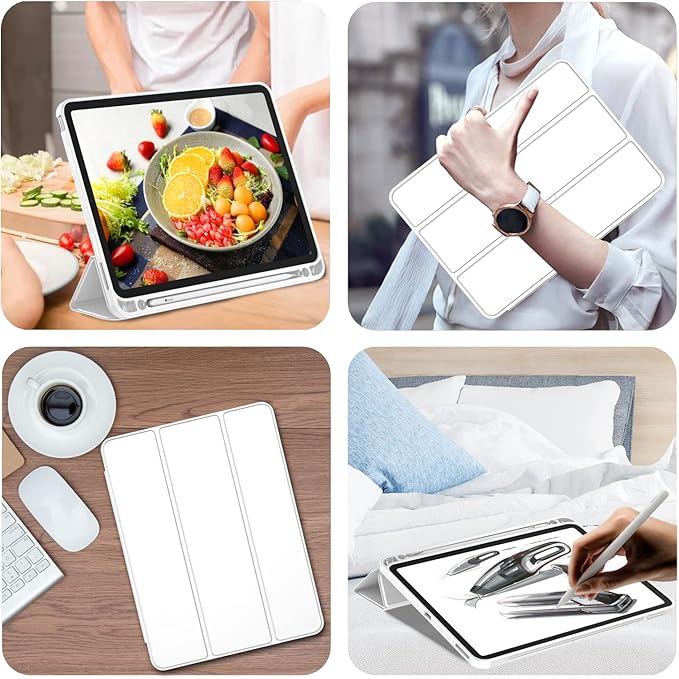 iMieet Case for iPad Pro 11 Inch (M5) 2025 /(M4) 2024 5th Gen, Trifold Stand Smart Cover with Pencil Holder and Soft TPU Back, Auto Wake/Sleep (White)