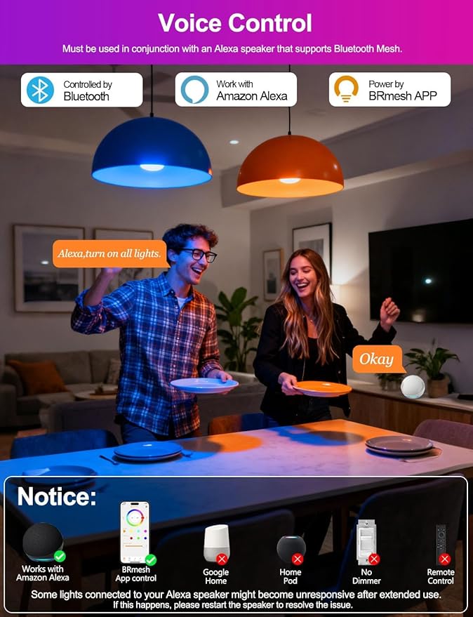 ILC Alexa Light Bulbs 10W (70 Watt Equivalent) Smart Light Bulbs Compatible with Alexa Required Echo Device, 900 Lumens, Color Changing Warm White 2700K (4 Pack)