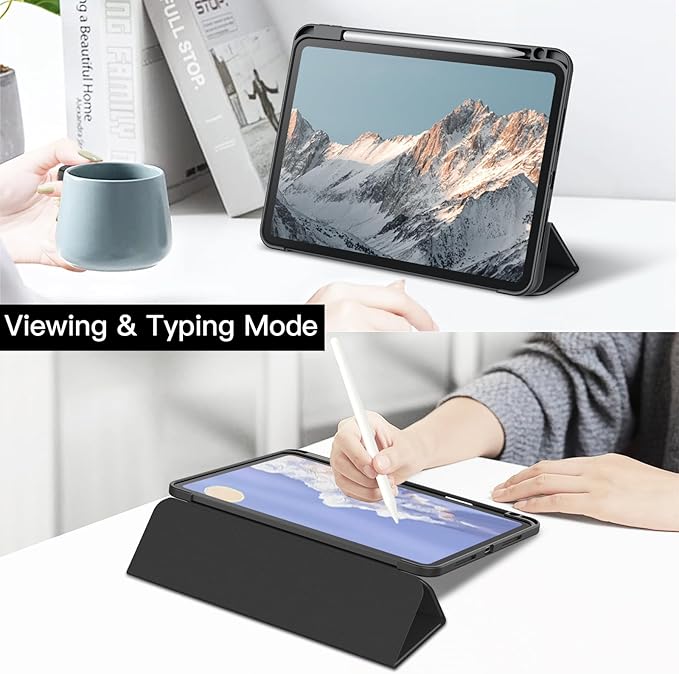 JETech Case for iPad Pro 11-Inch M5/M4 2025/2024 (6th/5th Generation) with Pencil Holder, Clear Transparent Back Shell Slim Stand Shockproof Tablet Cover, Auto Wake/Sleep (Black)