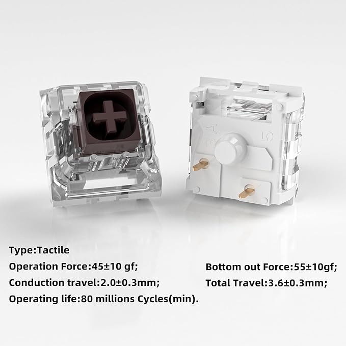 Kailh Box Brown Switches for Mechanical Keyboard,3-Pin 45gf Tactile/Factory Lubed/Dust&Waterproof Switches(Kailh Box Brown,36Pcs)