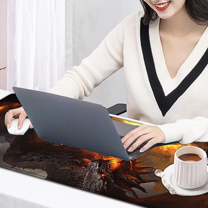 Large Mouse Pad, 31.5 x 11.8in Extended Gaming Mouse Pad with Stitched Edges, XXL Mousepad Protector Non Slip Rubber Base for Office & Home Writing Mat, Games Dragon vs Samurai Pattern Black Desk Mat