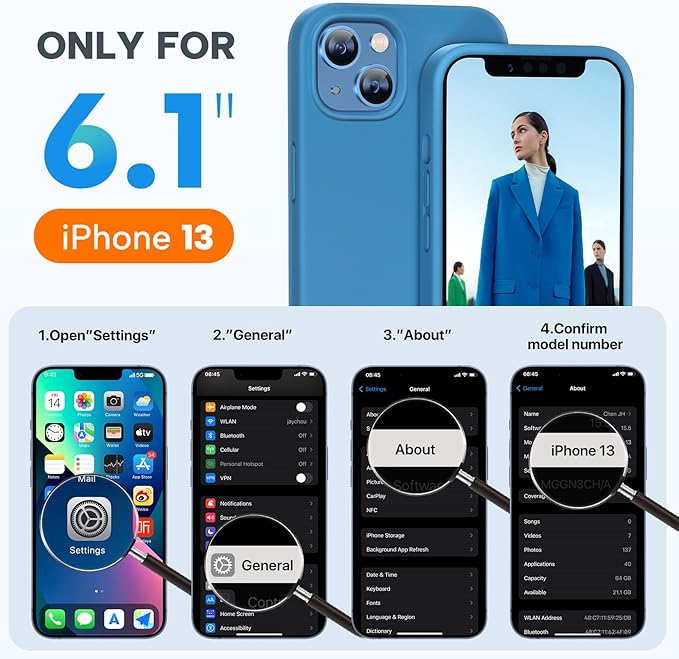 Miracase Designed for iPhone 13 Case, with Tempered Glass Screen Protector, [Soft Anti-Scratch Microfiber Lining], Shockproof Liquid Silicone Rubber Phone Case Cover for 13 6.1 inch, Capri Blue