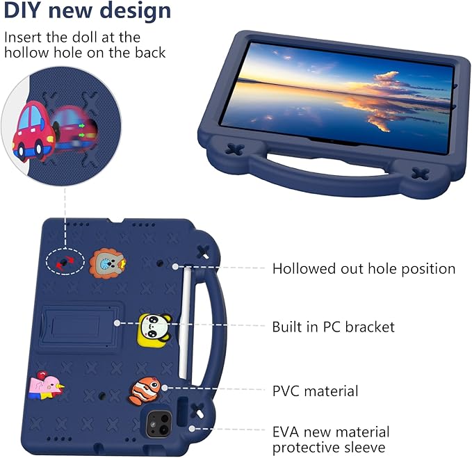 AKABEILA Compatible with Apple iPad Air 11(2026)M4(2025) M3(2024)/iPad Pro 11(2024)(2025) M5 11 inch Tablet Case, Kids Friendly Shockproof Protective Case with Shoulder Strap & Stand Handle Navy Blue