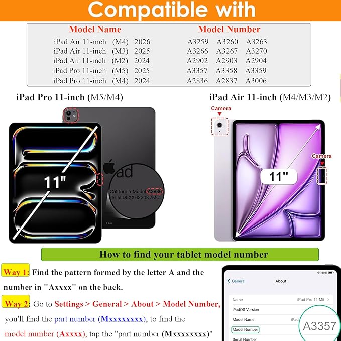 Kids Case for iPad Air 11 inch M4/M3/M2 (2026/2025/2024) & iPad Pro 11 inch M5/M4 (2025/2024) with Pencil Holder/Handle Kickstand/Lightweight Soft EVA Shockproof Boy Girl Stand Cover, Black
