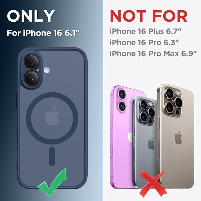 CAPRARO Magnetic Compatible with iPhone 16 Case, Upgraded [Full Camera Protection] [Compatible with MagSafe] Protective Translucent Matte Women Girl Phone Case Cover, Navy Blue