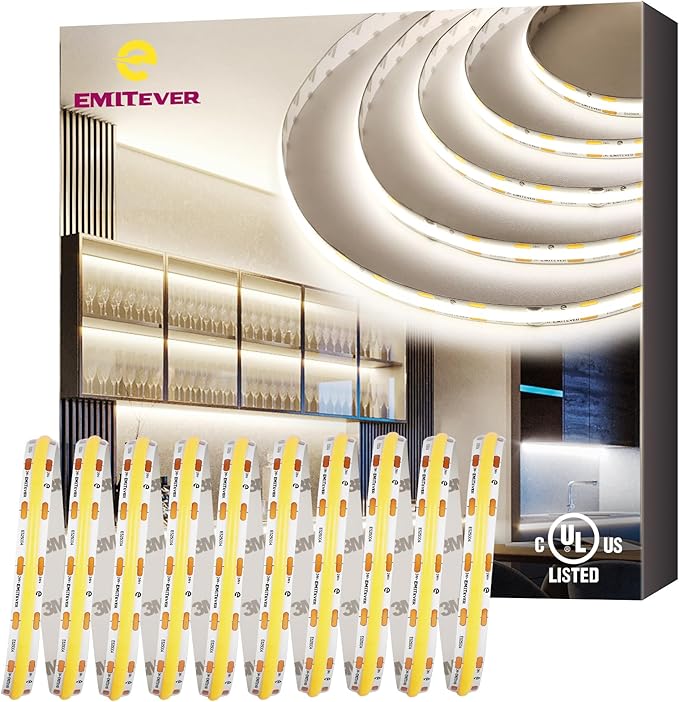 EMITEVER COB LED Strip Lights Neutral White 25ft, 4000K Ra 90+ Tape Light Premium High Density, 24V, 300+Lumens/ft, 3600LEDs/Spool, 3W/ft, UL Listed 5 Year Warranty (Power Supply Sold Separately)