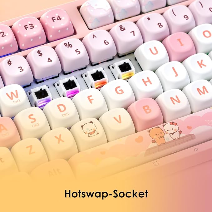 Akko Wireless Gaming Keyboard 5108B Plus Full Size Keyboard Bubu & Dudu Pink Hot-Swappable Tri-Mode Mechanical Keyboard RGB Backlight, Piano Pre Lubed Switch