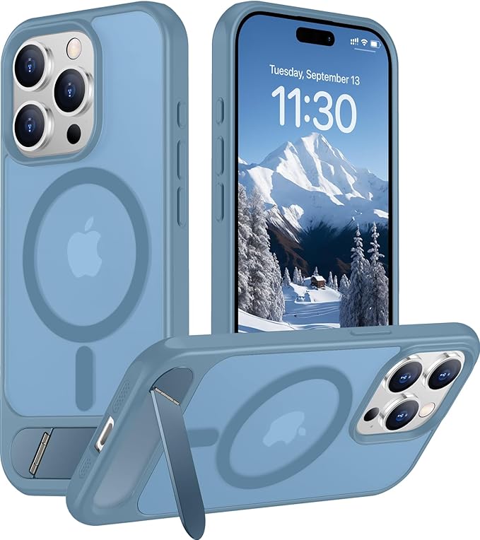 Magnetic Compatible with iPhone 15 Pro Max Case, [Built-in Invisible Kickstand][Compatible with MagSafe][Military Grade Shockproof] Slim Translucent Matte Phone Case for iPhone 15 Pro Max 6.7"