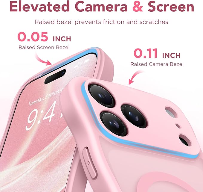 CAPRARO Magnetic for iPhone 17 Pro Max Case for Women Girls, Upgraded [Full Camera Protection] [Compatible with MagSafe] Cute Wave Translucent Matte Phone Case for iPhone 17 Pro Max, Peach Pink