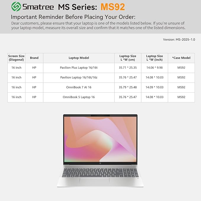Smatree MS92 Hard EVA Protective Sleeve with Stand Compatible for 16 inch HP OmniBook 5 Laptop16, for 16 inch OmniBook 7 AI 16, for Pavilion Laptop 16/16t/16z, for Pavilion Plus Laptop16/16t Case