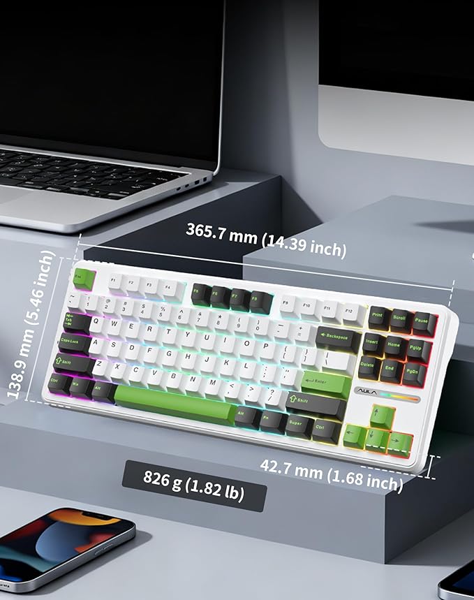 Aula F87 Pro Wireless Mechanical Keyboard, 87-Key TKL Tri-Mode (BT5.0/2.4G/USB-C), Hot Swappable Gasket Mount Keyboard, 4000mAh Battery, RGB Backlit PBT Keycaps Custom Gaming Keyboard for PC Mac