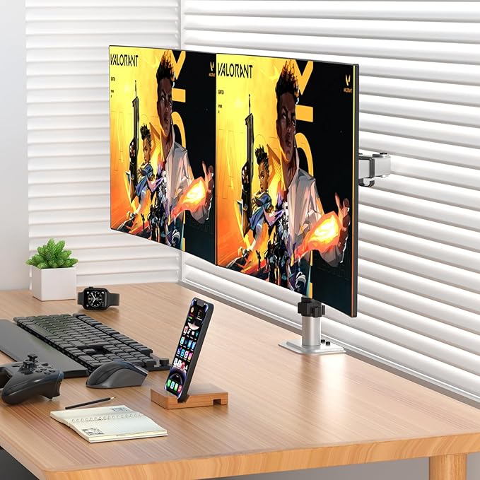 Suptek Dual Monitor Desk Mount, Adjustable Dual Monitor Arm for 2 Monitor Screens up to 43 inch, 15.75" Pole Monitor Stand for Desk, Holds up to 22 lbs,Silver(MD9442LS)