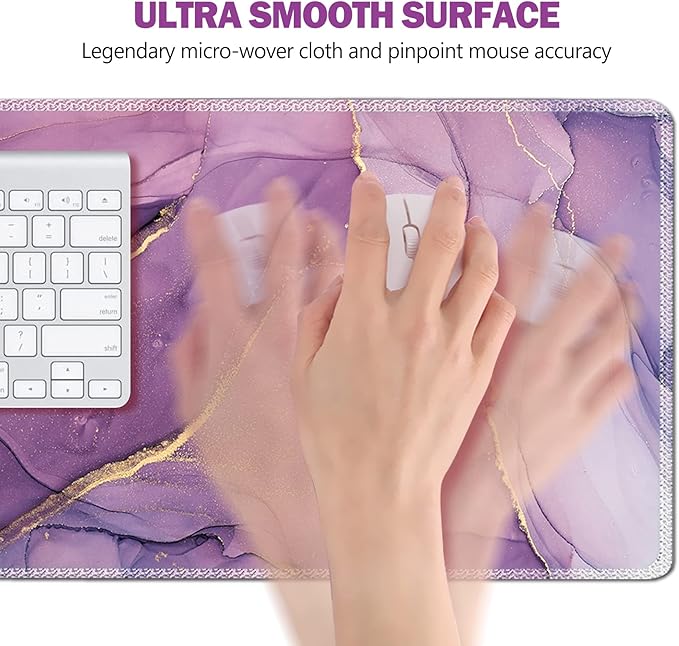AIMSA Large Gaming Mouse Pad Extended Mouse Pad with Stitched Edge, Keyboard Mouse Mat Non-Slip Rubber Base Desk Pad 31.5x11.8 inch for Office Home Game Work, Purple Marble