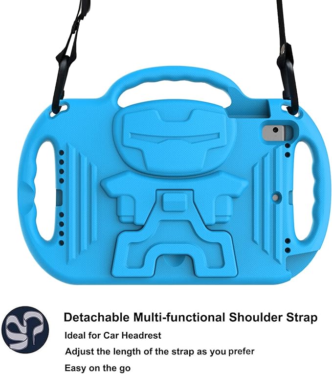 LTROP Kids Case for iPad 5th/6th Generation (9.7 Inch, 2017/2018), Air 1 & Air 2 & Pro 9.7" Case with Shoulder Strap Handle Stand, Blue