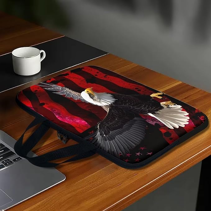 13 Inch American USA Flag Eagle Laptop Sleeve, Protective Tablet Case with Handle, Patriotic Computer Bag Carrying Case Notebook Cover Messenger Briefcase for Travel/Business/School