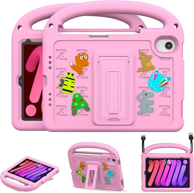 Kids Case for iPad mini 7(A17 Pro) 2024/iPad Mini 6 2021 8.3 Inch, with Built-in Pencil Holder/Anti-Slip Handle/Foldable Stand, Shockproof Protective iPad mini 7th/6th Generation Case 8.3 Inch