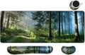 MIBITRI Keyboard Mouse Pad Set, Extended Gaming Mouse Pad+Ergonomics Keyboard Wrist Rest Support, Memory Foam, Easy Typing Pain Relief, 3Pcs XXL Ultra Thick Desk Mat, Forest in The Morning
