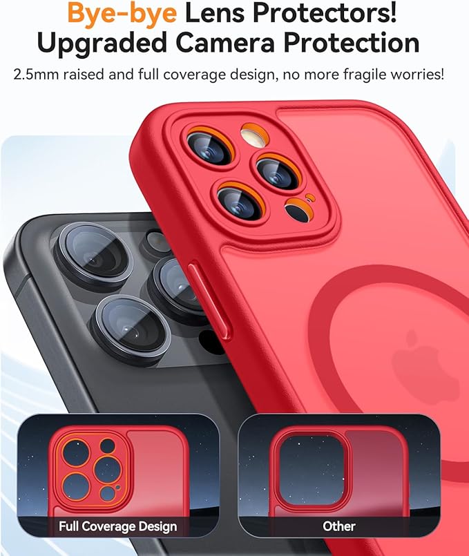 CANSHN Magnetic Compatible with iPhone 12 Pro Max Case, Upgraded [Full Camera Protection] [Compatible with Magsafe] [Translucent Matte] Shockproof Protective Phone Cover 6.7 Inch - Red