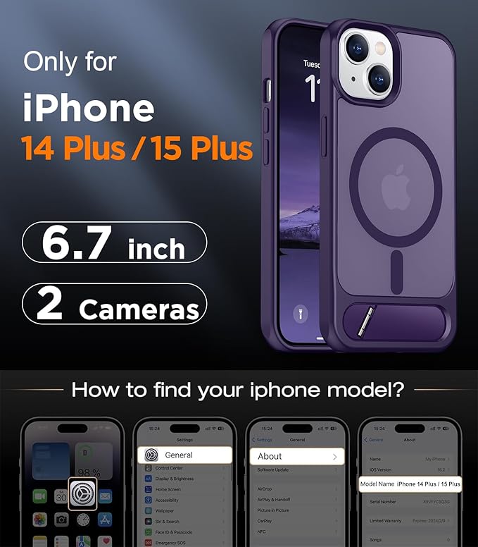 Magnetic Compatible with iPhone 15 Plus Case & iPhone 14 Plus Case, [Built-in Invisible Kickstand][Compatible with MagSafe][Military Grade Shockproof] Slim Translucent Matte Phone Case 6.7"