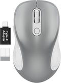 WisFox 2.4G Wireless Mouse for Laptop, Ergonomic Computer Mouse with USB Receiver and Type-C Adapter, 3 Adjustable Levels DPI, 6 Button Cordless Wireless Mice (Silver)