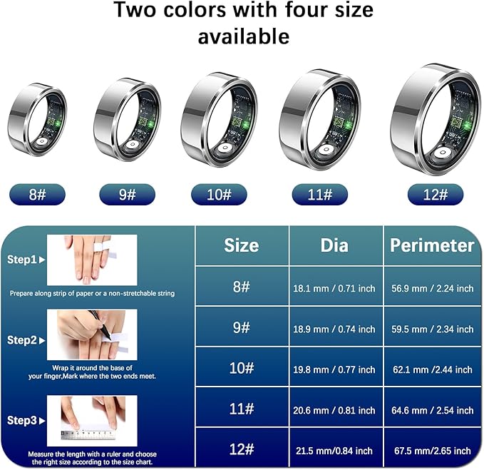 Ultra-Thin Smart Health Tracker Ring with Heart Rate & Sleep Monitoring | Fitness Activity Tracker for Steps/Calories | 7-Day Battery Life | Compatible with iOS/Android (Unisex Design) (9)