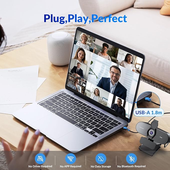 4K Webcam for PC with PDAF & CDAF Dual-autofocus, Ultra 4K HD, 2 Noise Reduction Mics, Auto Light Correction, Privacy Cover & Tripod, 79°FOV, Streaming Camera for PC, Mac, Laptop, Video Calls