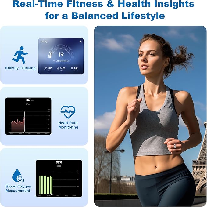 Smart Ring for Women Men, Titanium Fitness Ring with Heart Rate, Stress & Sleep Monitoring,Step & Calorie Counter, 5ATM Waterproof for iPhone and Android,No Subscription Fee (Silver 13)