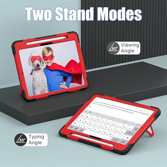 AKABEILA Compatible with Apple iPad Pro 11(2024) 11 inch Tablet Case，Lightweight Shockproof Rugged Protective Cover with Kickstand for Kids Children Boys Babies Black Red