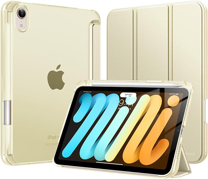 MoKo for iPad mini 7 A17 Pro Case 2024, iPad mini 6th Generation Case 8.3 Inch 2021 with Pencil Holder, Slim Light Trifold Smart Protective Cover with Hard PC Translucent Back Shell, Starlight