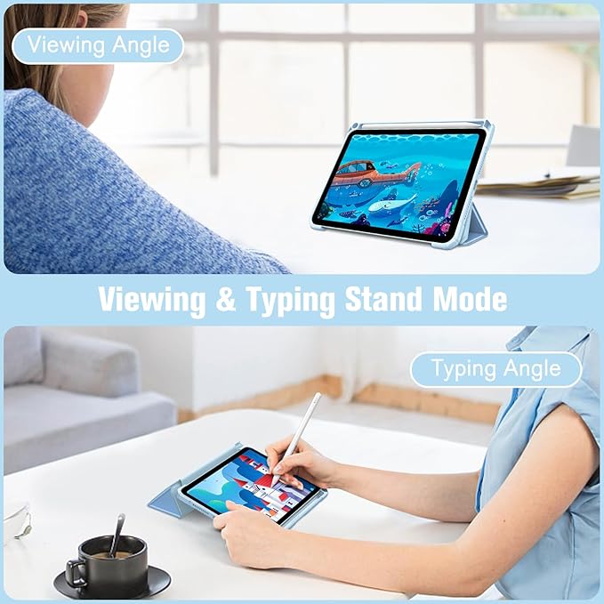 Fintie Hybrid Slim Case for iPad Mini 7 (A17 Pro, 7th Generation) 2024 / iPad Mini 6 (6th Gen) 8.3 Inch, [Built-in Pencil Holder] Shockproof Cover Clear Transparent Back Shell, Seaside Ombre