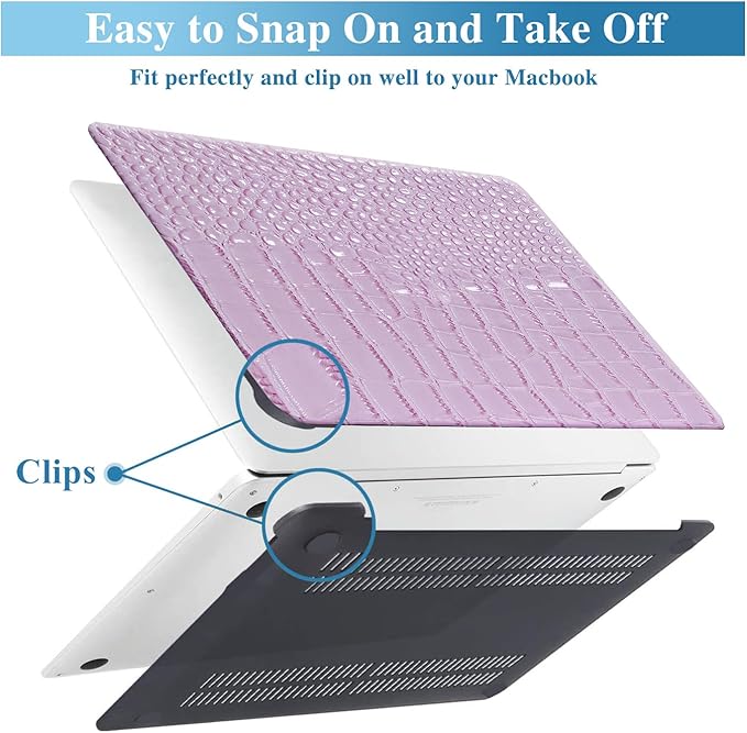 Compatible with Crocodile MacBook Air 13 inch Case 2021 2020 2019 2018 M1 A2337 A2179 A1932, Textured Elegant Luxury Aligator Skin Snakeskin PU Leather Hard Shell & Keyboard Cover, Lilac
