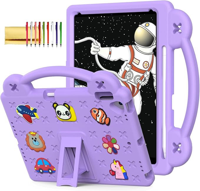 Dteck for iPad 9th/8th/7th Generation 10.2" Kids Case,Cute Panda Shockproof Rugged Lightweight Convertible Handles Stand Kid Friendly Case with Pencil Holder for iPad 10.2 2021/2020/2019,Light Purple